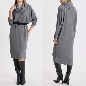 NEW Express Women's Gray Cowl Neck Long Sleeve Ribbed Knit Sweater Dress Sz XL